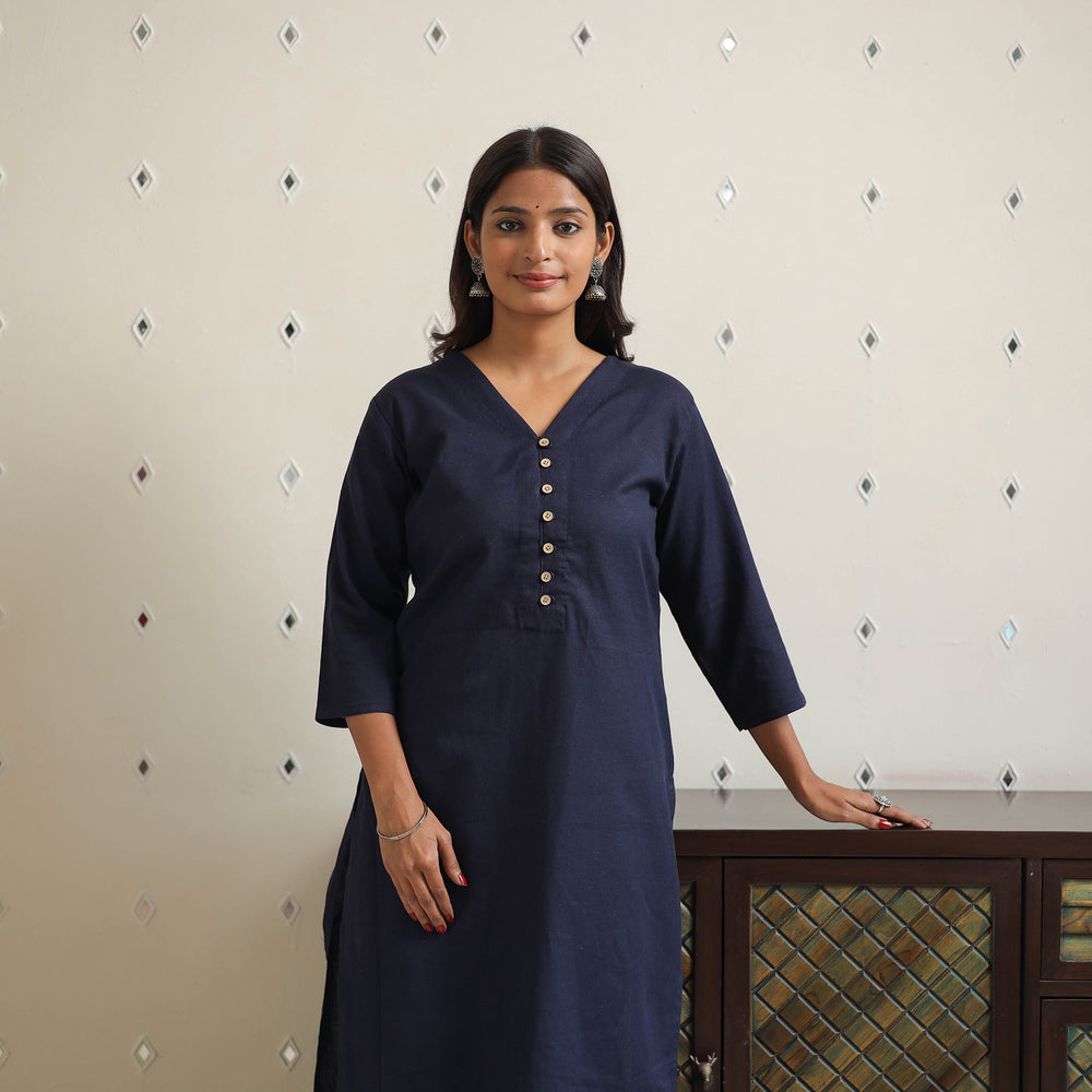 Mayra Navy Blue Flex Cotton Straight Plain Kurta