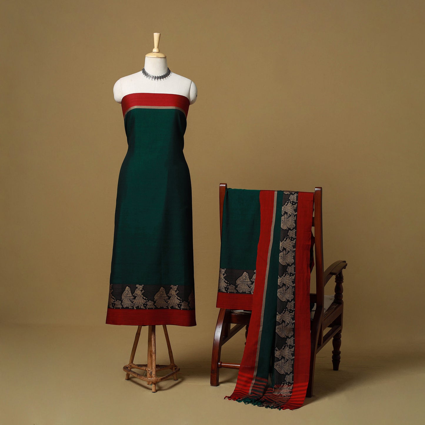 Dharwad Cotton 3pc Unstitched Dress Material with Border 65