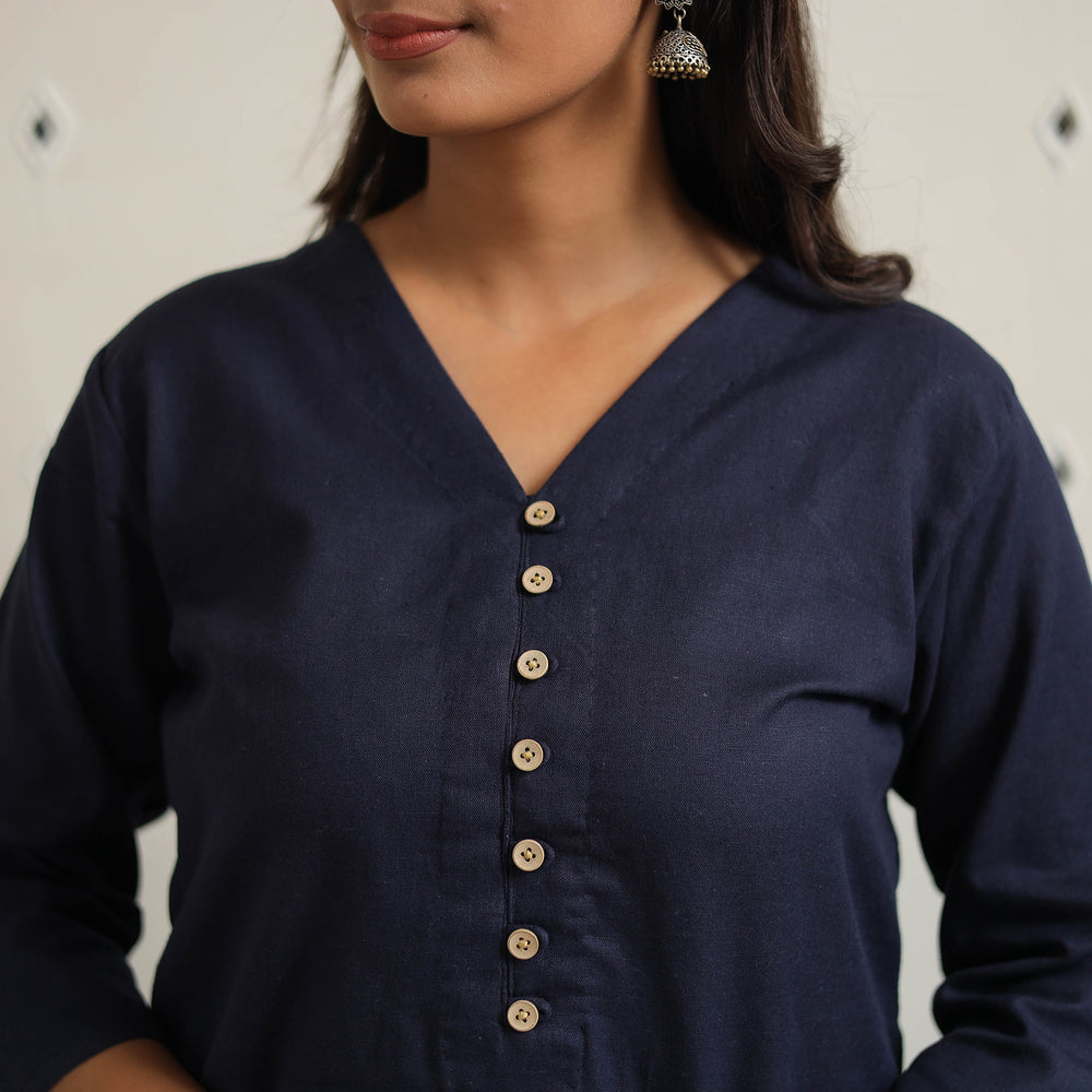 Mayra Navy Blue Flex Cotton Straight Plain Kurta