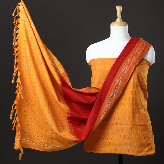 Yellow - 3pc Pochampally Ikat Weave Handloom Cotton Suit Material Set 25