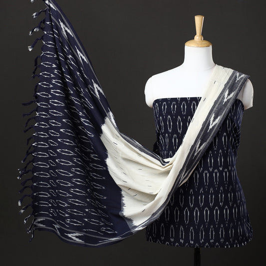 Blue - 3pc Pochampally Ikat Weave Handloom Cotton Suit Material Set 26
