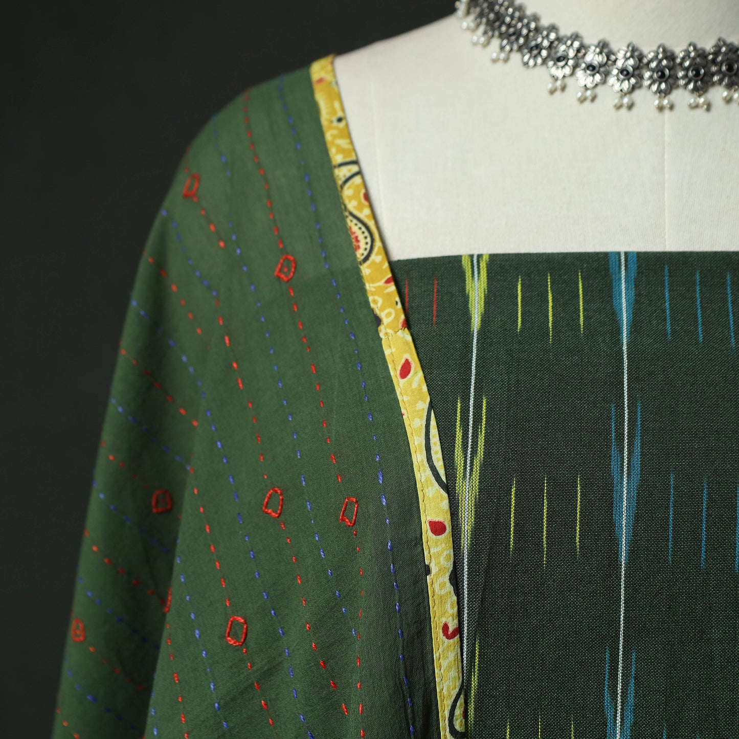 Pochampally Ikat Weave Cotton 2pc Unstitched Dress Material Kurta Set 04