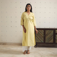 Kavya light yellow Flex Cotton Straight Plain Kurta