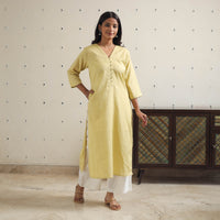 Kavya light yellow Flex Cotton Straight Plain Kurta