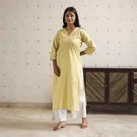 Kavya light yellow Flex Cotton Straight Plain Kurta