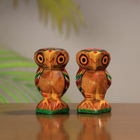 Owl - Traditional Burdwan Wood Craft Handpainted Sculpture (Tiny,Set of 2) 28