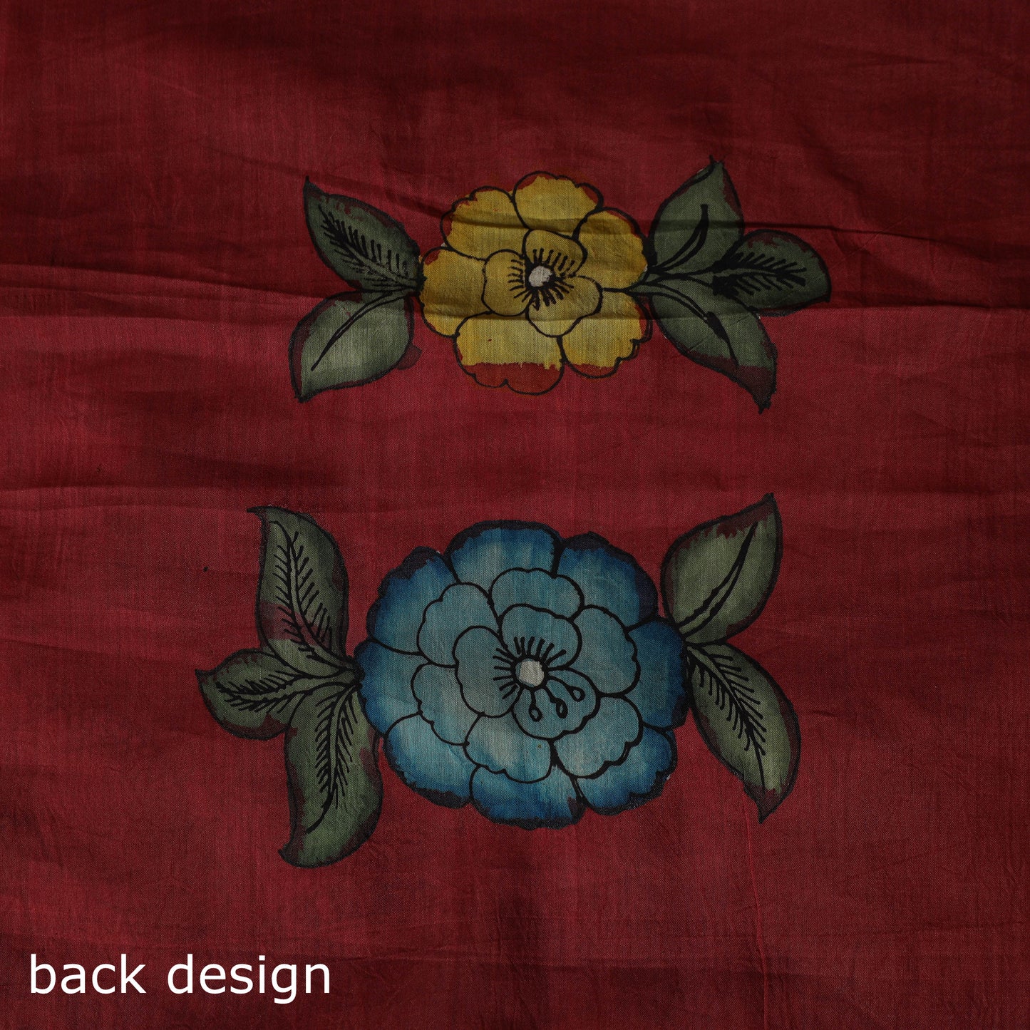 Handpainted Srikalahasti Pen Work Kalamkari Bangalore Silk 2pc Unstitched Dress Material Kurta Set 23