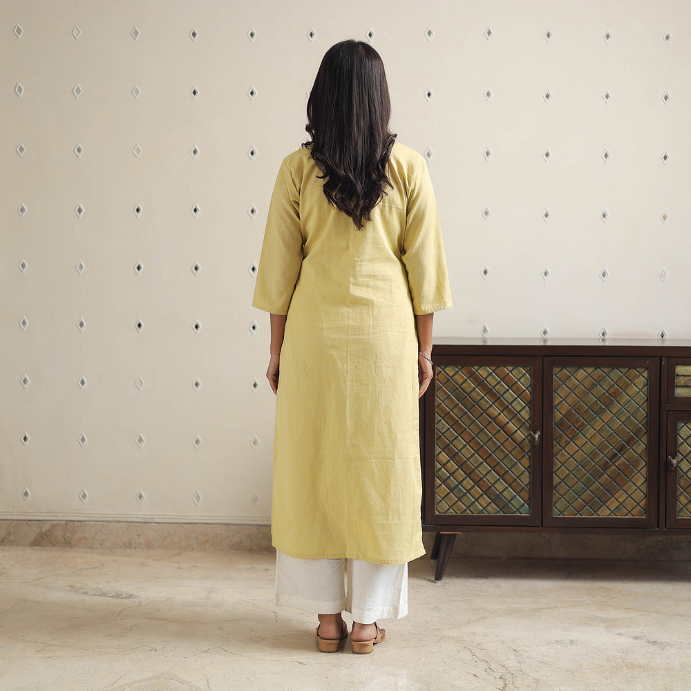 Kavya light yellow Flex Cotton Straight Plain Kurta