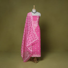 Pink - 2pc silk cotton unstitched bengal jamdani dress