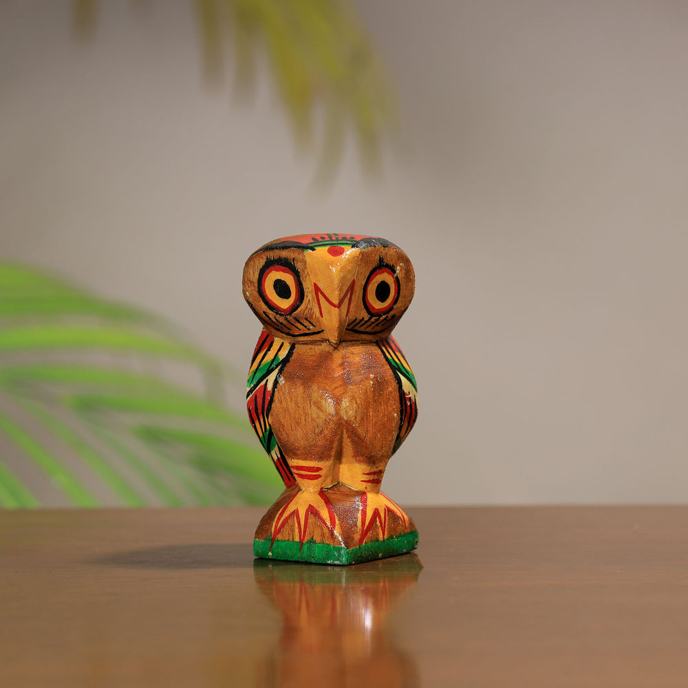 Owl - Traditional Burdwan Wood Craft Handpainted Sculpture (Tiny,Set of 2) 28