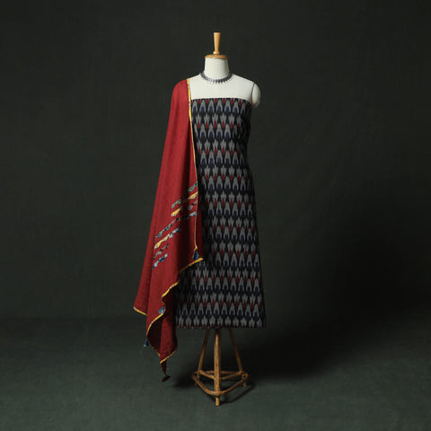 Pochampally Ikat Weave Cotton 2pc Unstitched Dress Material Kurta Set 05