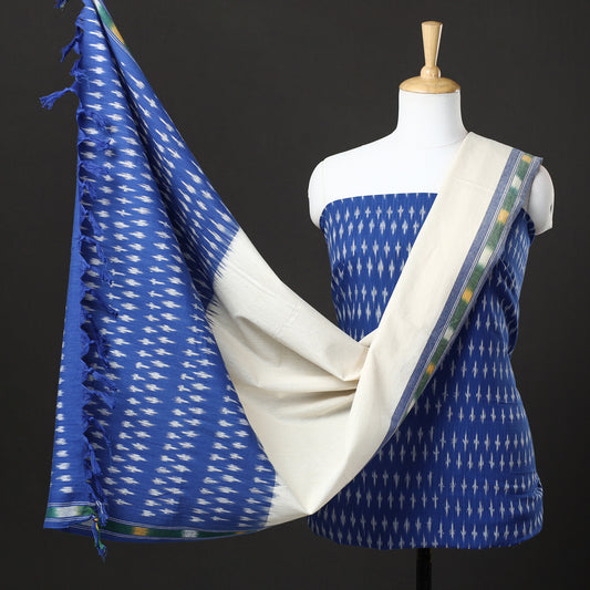 Blue - 3pc Pochampally Ikat Weave Handloom Cotton Suit Material Set 28
