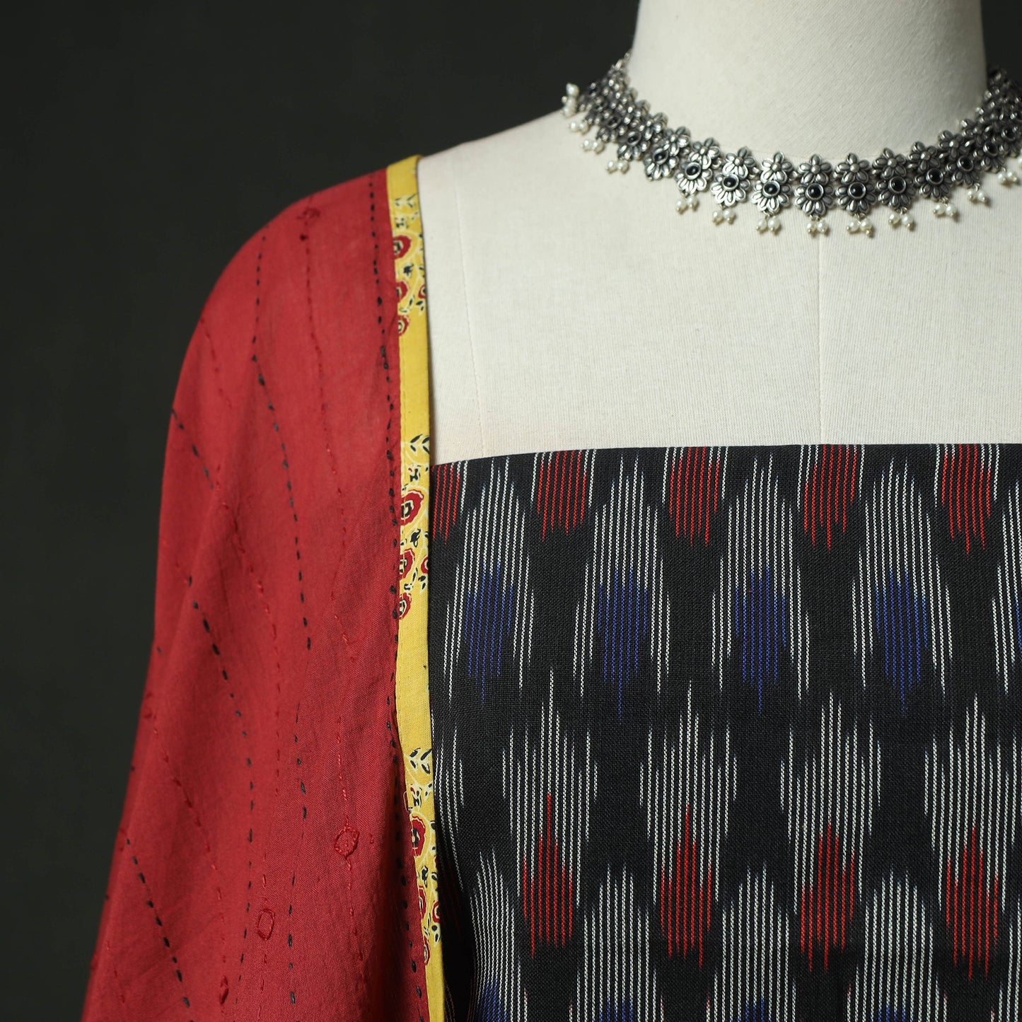 Pochampally Ikat Weave Cotton 2pc Unstitched Dress Material Kurta Set 05