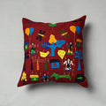Red Pipli Applique Work Cotton Cushion Cover