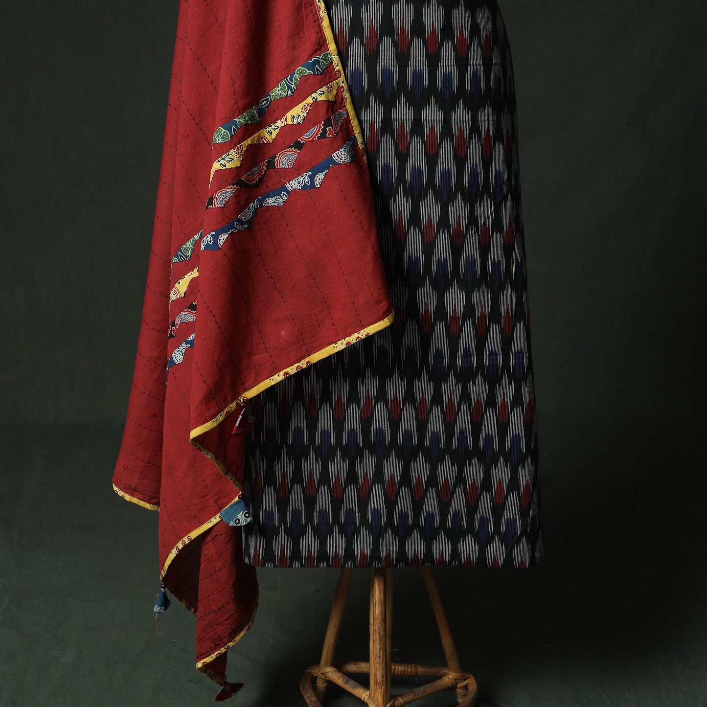 Pochampally Ikat Weave Cotton 2pc Unstitched Dress Material Kurta Set 05