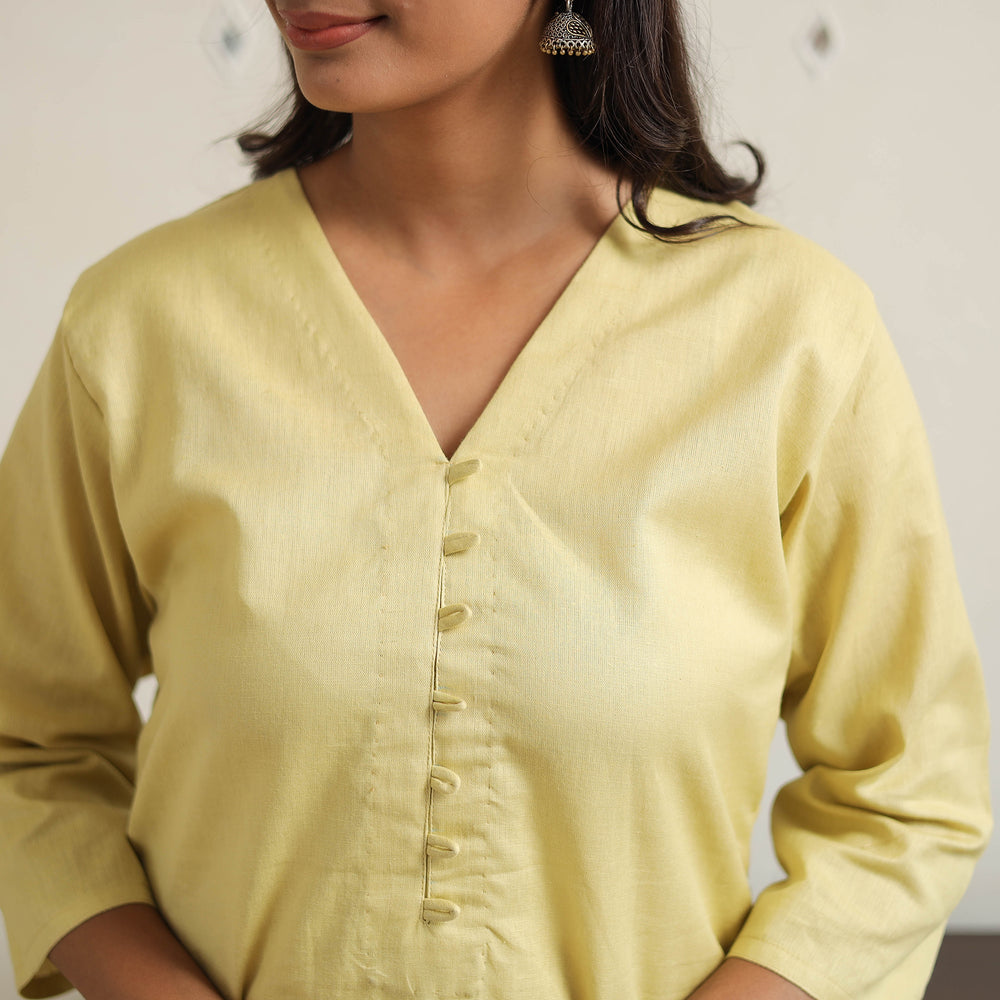 Kavya light yellow Flex Cotton Straight Plain Kurta