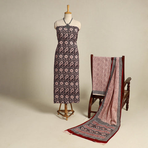 Black 3pc Bagh Print Cotton Dress Material Set