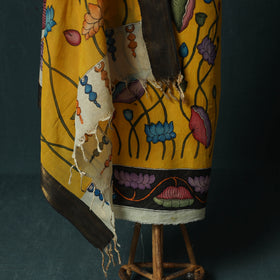 Handpainted Srikalahasti Pen Work Kalamkari Bangalore Silk 2pc Unstitched Dress Material Kurta Set 24