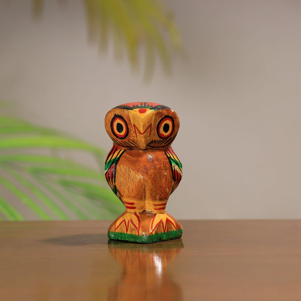 Owl - Traditional Burdwan Wood Craft Handpainted Sculpture (Tiny,Set of 2) 28