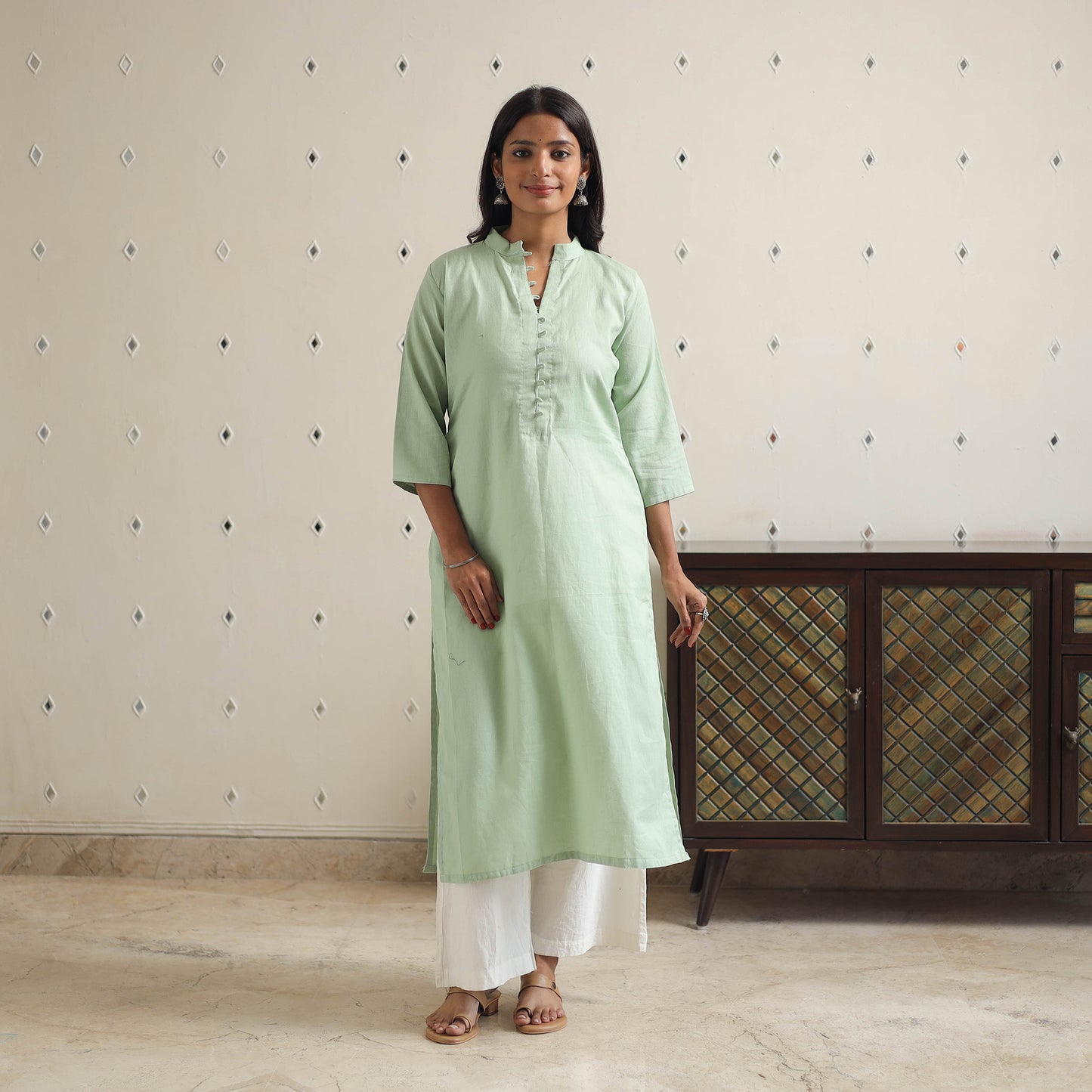 Nehmat Pista Green Flex Cotton Straight Plain Kurta