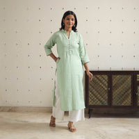 Nehmat Pista Green Flex Cotton Straight Plain Kurta