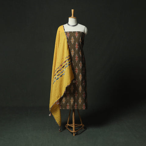 Pochampally Ikat Weave Cotton 2pc Unstitched Dress Material Kurta Set 06