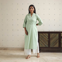 Nehmat Pista Green Flex Cotton Straight Plain Kurta