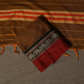 Dharwad Mercerised Cotton 3pc Unstitched Dress Material Suit Set with Woven Border 06