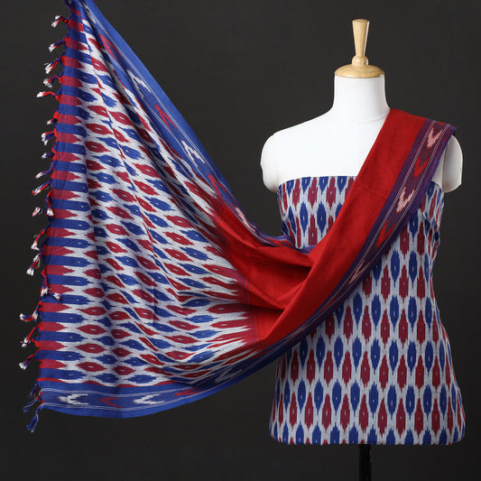 Multicolor - 3pc Pochampally Ikat Weave Handloom Cotton Suit Material Set 30
