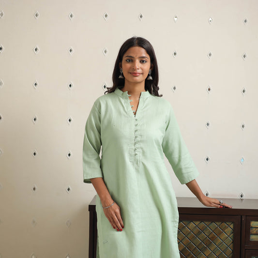 Nehmat Pista Green Flex Cotton Straight Plain Kurta