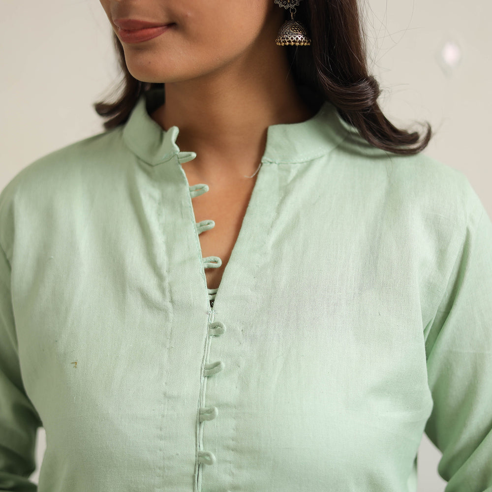 Nehmat Pista Green Flex Cotton Straight Plain Kurta