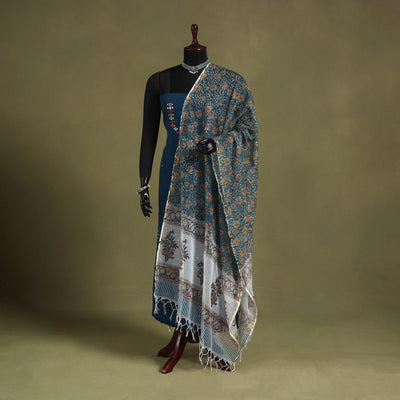 Blue - kota doria cotton sanganeri floral dupatta 26