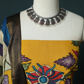 Handpainted Srikalahasti Pen Work Kalamkari Bangalore Silk 2pc Unstitched Dress Material Kurta Set 25