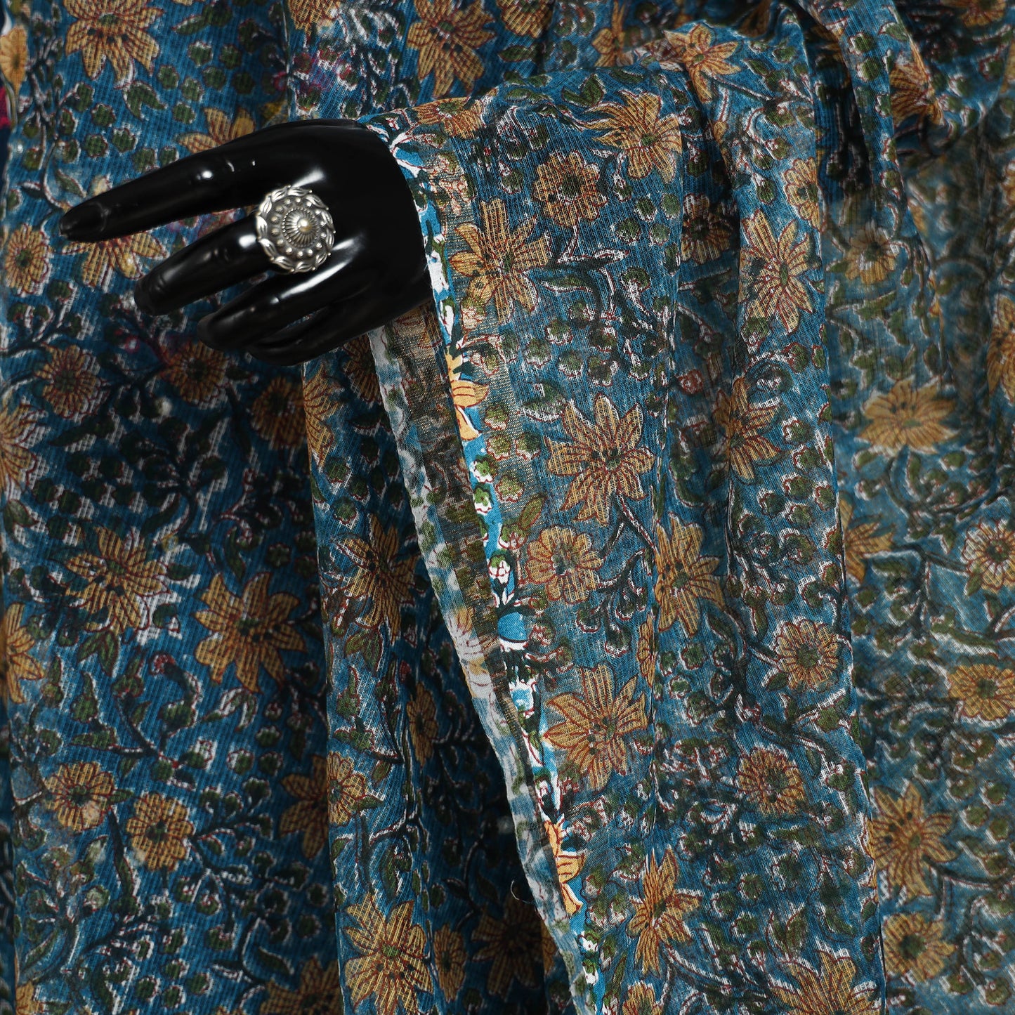 Blue - kota doria cotton sanganeri floral dupatta 26