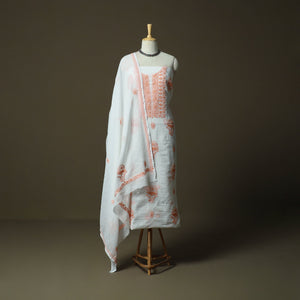 Lucknowi Hand Embroidered Kota Doria Cotton Chikankari 2pc Unstitched Dress Material 153