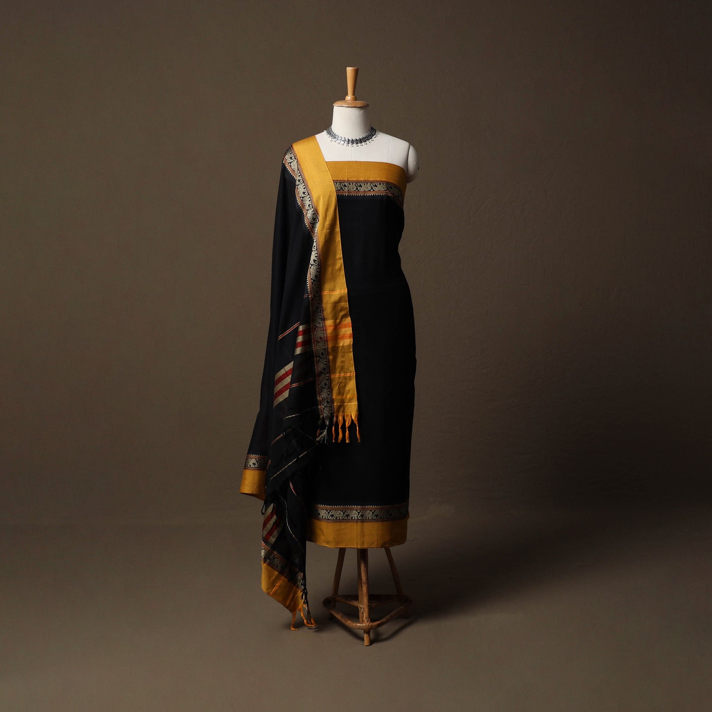 Dharwad Mercerised Cotton 3pc Unstitched Dress Material Suit Set with Woven Border 07