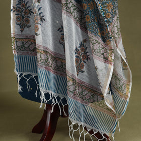 Blue - kota doria cotton sanganeri floral dupatta 26