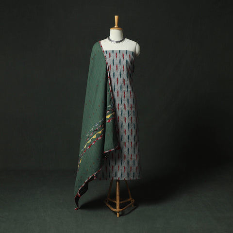 Pochampally Ikat Weave Cotton 2pc Unstitched Dress Material Kurta Set 07