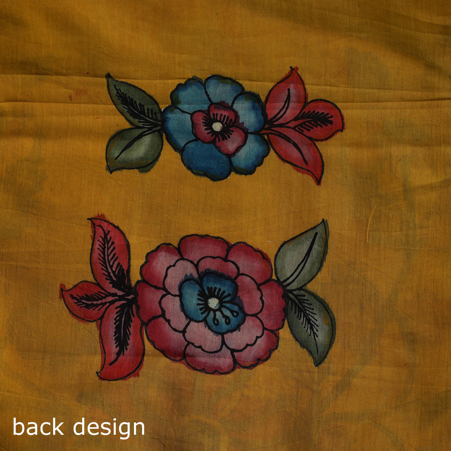 Handpainted Srikalahasti Pen Work Kalamkari Bangalore Silk 2pc Unstitched Dress Material Kurta Set 25
