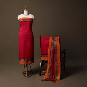 Dharwad Mercerised Cotton 3pc Unstitched Dress Material Suit Set with Woven Border 08