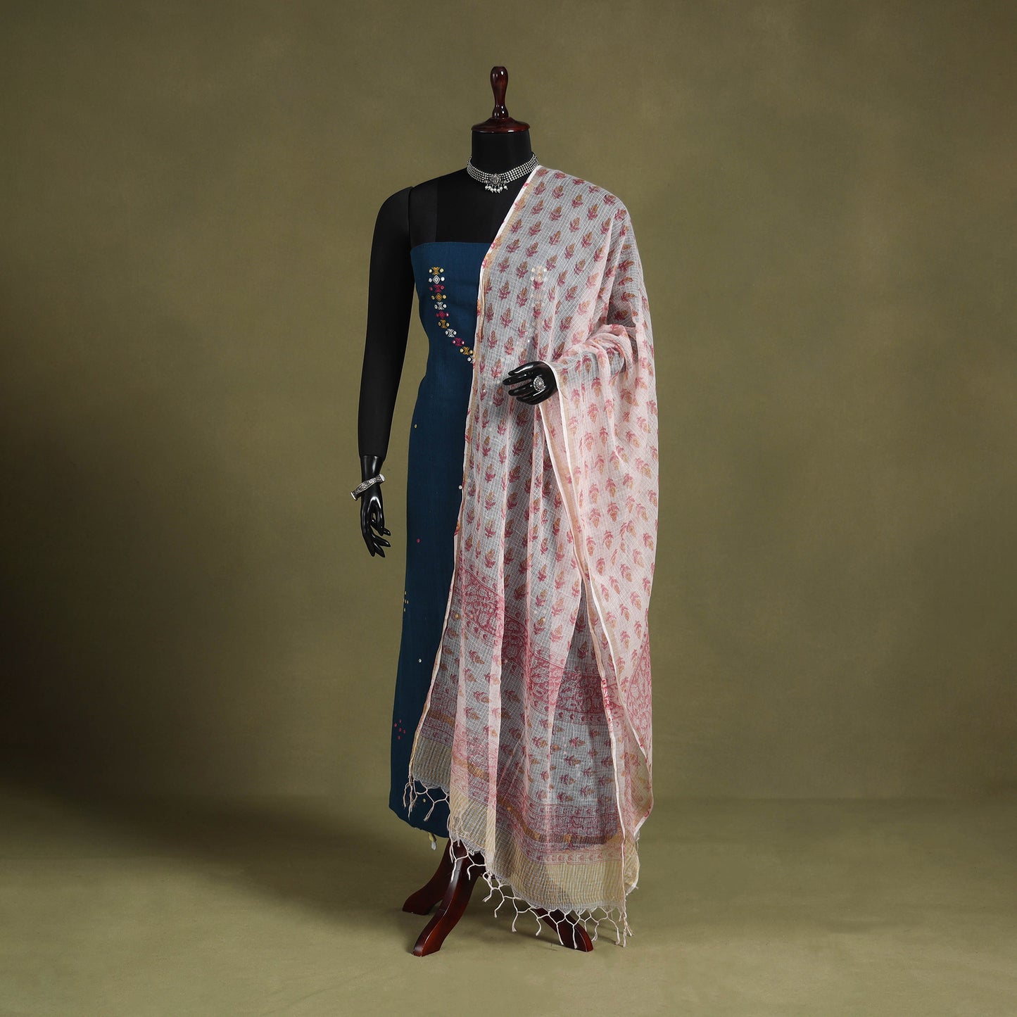 Pink - kota doria cotton sanganeri floral dupatta 27