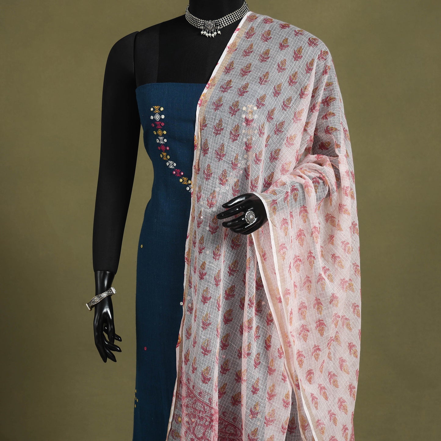 Pink - kota doria cotton sanganeri floral dupatta 27