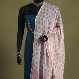 Pink - kota doria cotton sanganeri floral dupatta 27