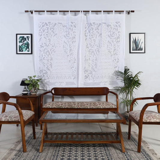 White - Applique Queen Cutwork Cotton Window Curtain from Barmer (5 x 3.5 feet) (single piece)