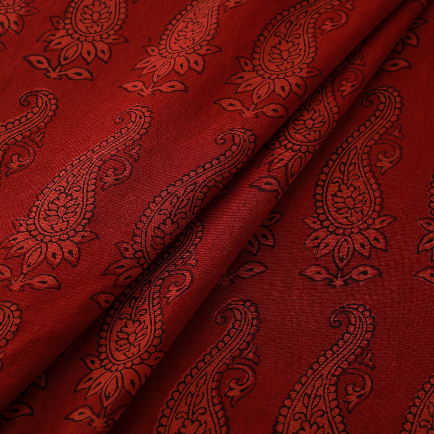 Red - Natural Dyed Bagh Block Print Mul Cotton Fabric 01