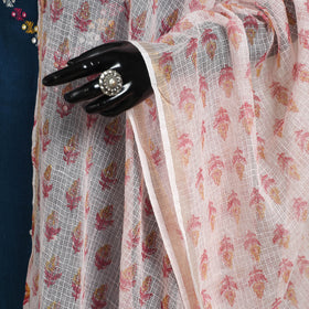 Pink - kota doria cotton sanganeri floral dupatta 27
