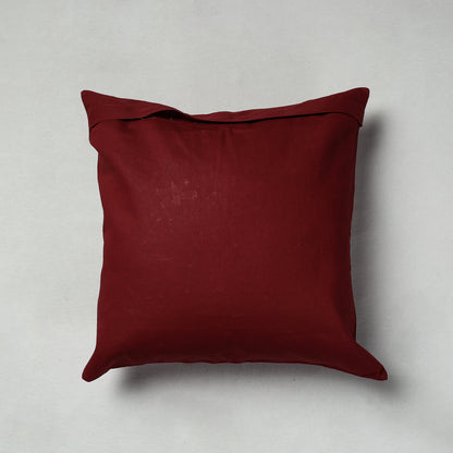 Maroon - Pipli Applique Work Cotton Cushion Cover (16 x 16 in)