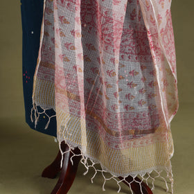 Pink - kota doria cotton sanganeri floral dupatta 27