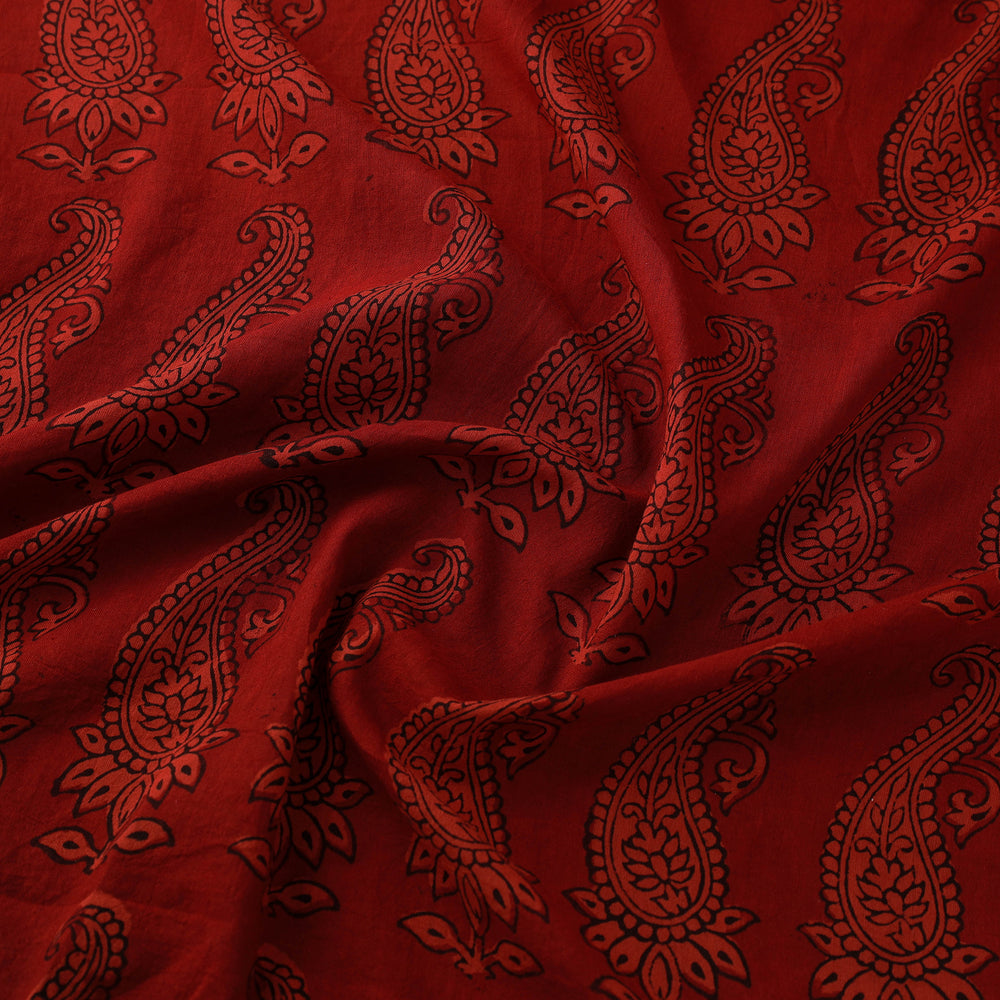 Red - Natural Dyed Bagh Block Print Mul Cotton Fabric 01