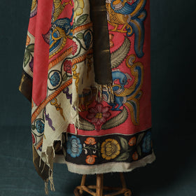 Handpainted Srikalahasti Pen Work Kalamkari Bangalore Silk 2pc Unstitched Dress Material Kurta Set 26